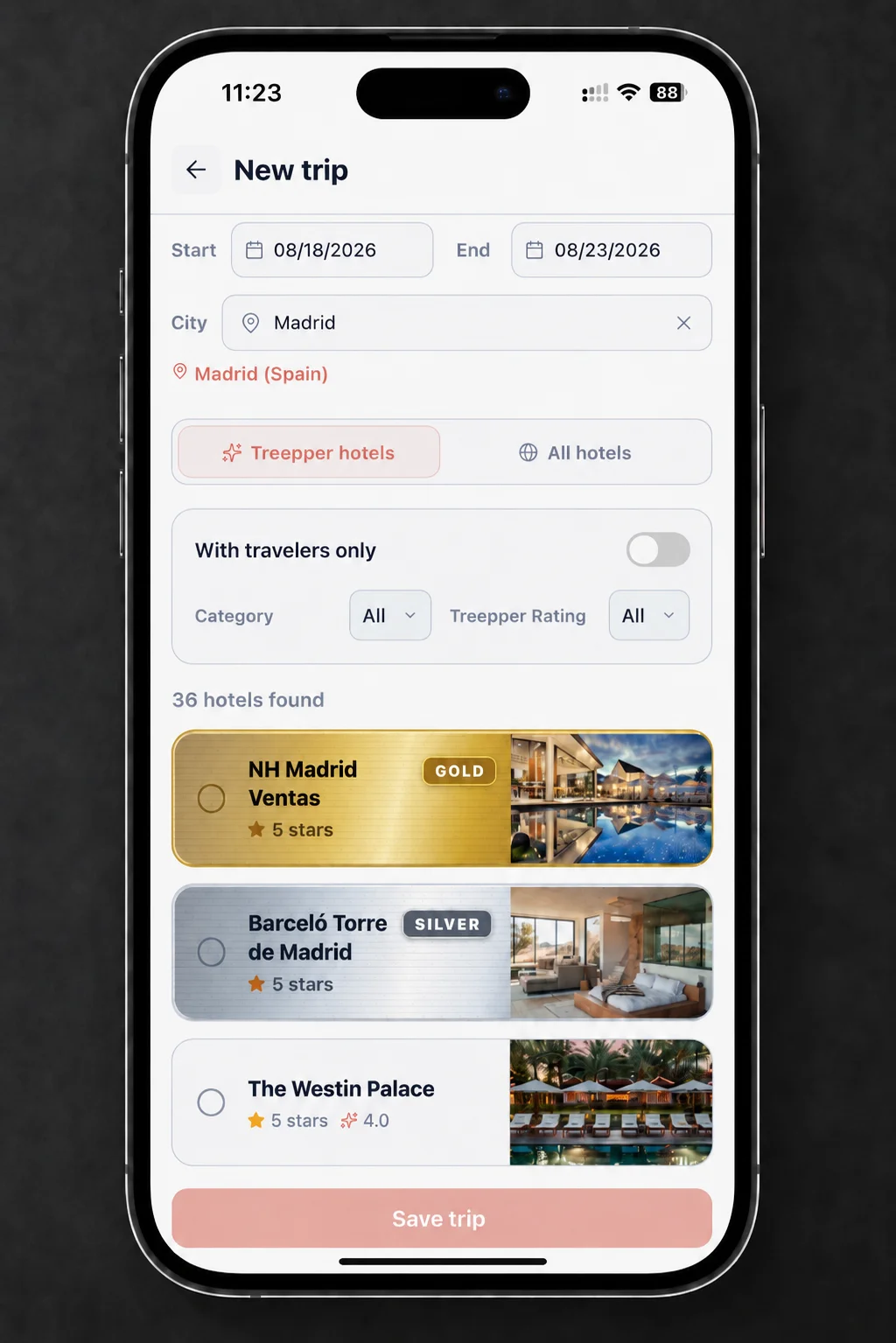 Treepper Sponsored Hotel App View
